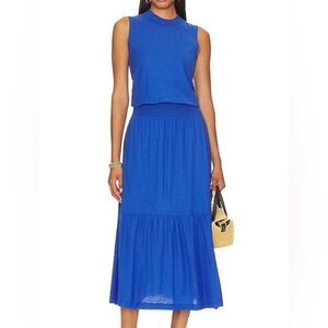 Nation LTD Barrett 90s Midi Dress In Blue Bottle Tiered Flare Skirt - Size XS